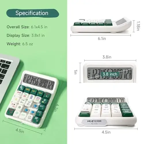 Exlliy Mechanical Switch Calculator, 12 Digit Large LCD Display, Big Buttons, Real Mechanical Keypad, Desktop Calculator for Office & Study - 3