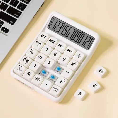 Exlliy Mechanical Switch Calculator, 12 Digit Large LCD Display, Big Buttons, Real Mechanical Keypad, Desktop Calculator for Office & Study 