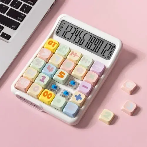 Exlliy mexanik kalit kalkulyatori, 12 xonali katta LCD displey, katta tugmalar, haqiqiy mexanik klaviatura, ofis va o'qish uchun stol kalkulyatori - 1