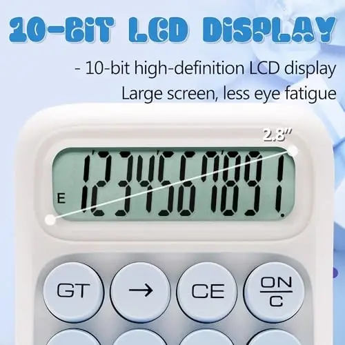 Exlliy Mexanik Kalkulyator, 10 Raqamli, Katta LCD Displey, Binafsharang, Katta Tugmalar, Estetik - 3
