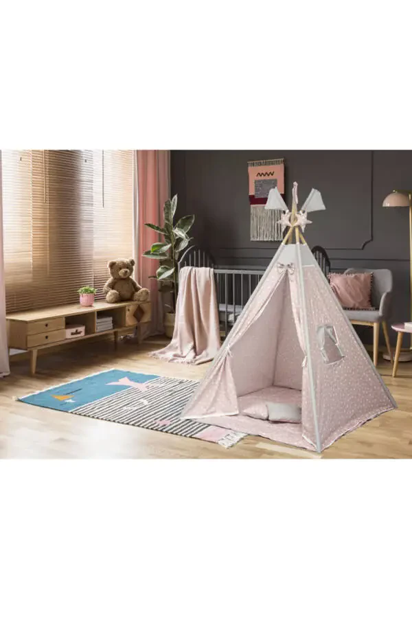 Exorbaby Xl Büyük Boy Ahşap Ve Pamuklu Oyun Çadırı , Oyun Evi-PEMBE - 6