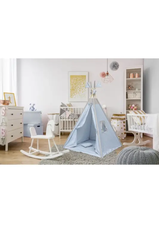 Exorbaby Xl Katta O'lchamdagi Yog'och Va Paxta O'yin Chodiri, O'yin Uyi-ko'k - 7