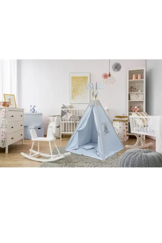 Exorbaby Xl Katta O'lchamdagi Yog'och Va Paxta O'yin Chodiri, O'yin Uyi-ko'k - 7