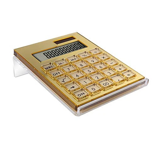 EXPUTRAN Acrylic Calculator with Stand, Battery and Solar Hybrid Powered Basic Calculator 12-Digit LCD Display, Home Office Desktop Accessories(Gold) 