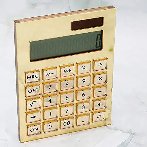 EXPUTRAN Acrylic Calculator with Stand, Battery and Solar Hybrid Powered Basic Calculator 12-Digit LCD Display, Home Office Desktop Accessories(Gold) - 3