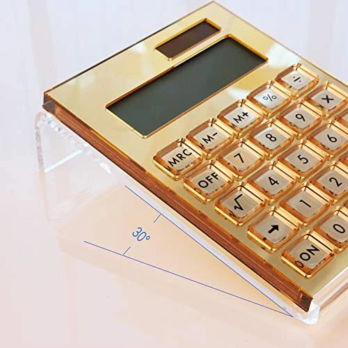 EXPUTRAN Acrylic Calculator with Stand, Battery and Solar Hybrid Powered Basic Calculator 12-Digit LCD Display, Home Office Desktop Accessories(Gold) - 5