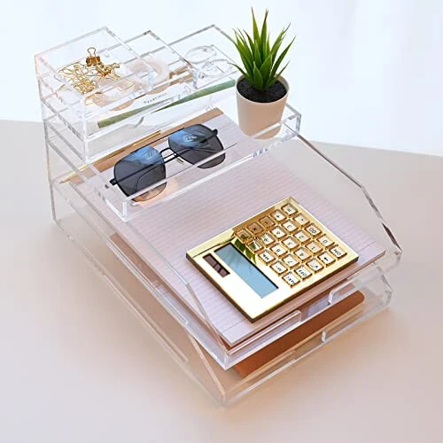 EXPUTRAN Acrylic Calculator with Stand, Battery and Solar Hybrid Powered Basic Calculator 12-Digit LCD Display, Home Office Desktop Accessories(Gold) - 6