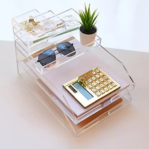 EXPUTRAN Acrylic Calculator with Stand, Battery and Solar Hybrid Powered Basic Calculator 12-Digit LCD Display, Home Office Desktop Accessories(Gold) - EXPUTRAN (1)