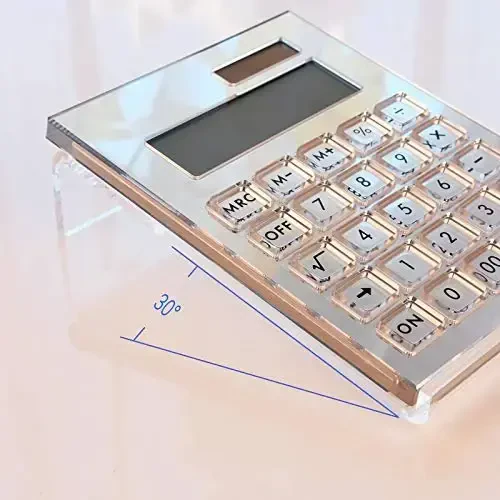EXPUTRAN Acrylic Calculator with Stand, Battery and Solar Hybrid Powered Basic Calculator 12-Digit LCD Display,Home Office Desktop Accessories(Silver) - 4
