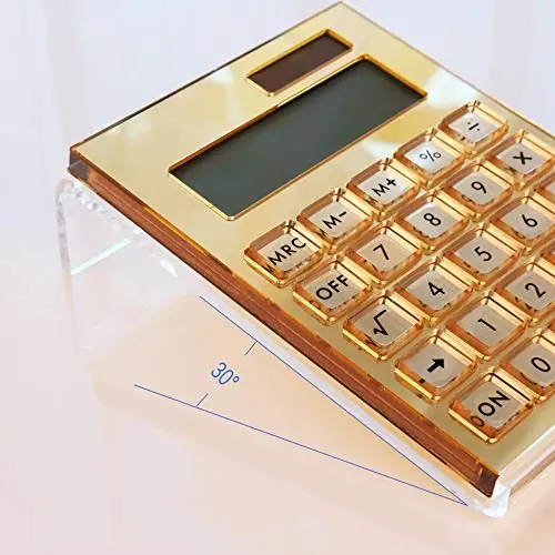 EXPUTRAN Akrilik hisoblagichi Stand, batareya va quyosh energiyasi bilan ishlaydigan asosiy hisoblagich 12 xonali LCD displey, uy ofis stoli aksessuarlari (oltin) 