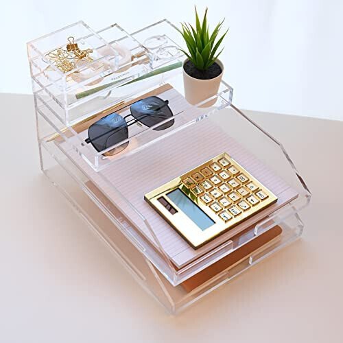 EXPUTRAN Akrilik hisoblagichi Stand, batareya va quyosh energiyasi bilan ishlaydigan asosiy hisoblagich 12 xonali LCD displey, uy ofis stoli aksessuarlari (oltin) - 6