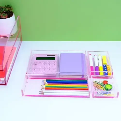 EXPUTRAN Acrylic Calculator with Stand, Battery and Solar Hybrid Powered Basic Calculator 12-Digit LCD Display,Home Office Desktop Accessories(Pink) - 4