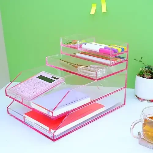 EXPUTRAN Acrylic Calculator with Stand, Battery and Solar Hybrid Powered Basic Calculator 12-Digit LCD Display,Home Office Desktop Accessories(Pink) - 3