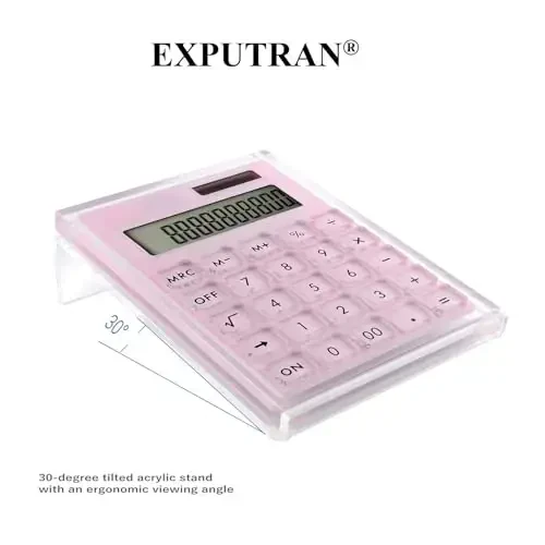 EXPUTRAN Acrylic Calculator with Stand, Battery and Solar Hybrid Powered Basic Calculator 12-Digit LCD Display,Home Office Desktop Accessories(Pink) - 5