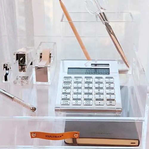 EXPUTRAN Acrylic Calculator with Stand, Battery and Solar Hybrid Powered Basic Calculator 12-Digit LCD Display,Home Office Desktop Accessories(Silver) - EXPUTRAN (1)