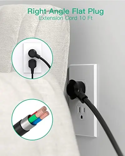 Extension Cord 10 FT, Flat Plug Power Strip Surge Protector with 8 Wide Outlets 4 USB Ports, 3-Side Outlet Extender, Mounted, Overload Protection, for Indoor Home Office, Dorm Room Essentials - 4