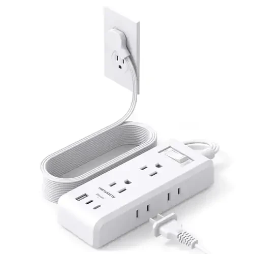 Extension Cord 10 ft, HANYCONY Flat Plug Power Strip with 6 Outlets and 3 USB Ports (2 USB C), Ultra-Thin Extension Cord, Wall Mountable, Long Cord for College Dorm Room, Office Home Essentials 