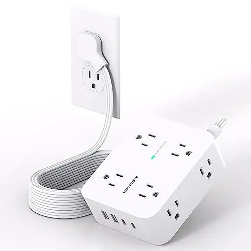 Extension Cord 10 Ft, HANYCONY Surge Protector Power Strip with 8 Widely Outlets 4 USB Ports (2 USB C), 3-Side Outlet Extender Strip, Wall Mount, Ideal for Home Office College Dorm Room Essentials - HANYCONY