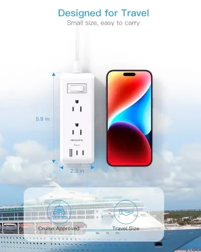 Extension Cord 15 Ft, HANYCONY Flat Plug Long Cord Power Strip, Ultra Thin Extension Cord, 6 Outlets 3 USB Ports(2 USB C), Outlet Extender with Wall Mount for Home Office Desk Accessories - 5