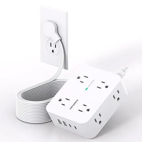 Extension Cord 15 Ft, Power Strip with 4 USB Ports(2 USB C), HANYCONY 8 Surge Protector Outlets with Flat Plug, Wall Mount, Desk for Home Office College Dorm Room Essentials - 1