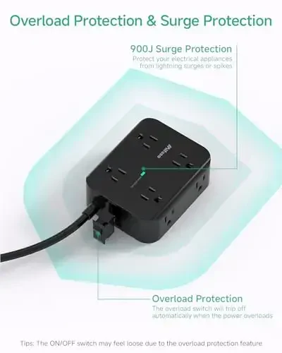 Extension Cord 20 FT, Surge Protector Power Strip with 8 Wide Outlets 4 USB Ports, Flat Plug, Mounted, Overload Protection, Indoor Home Office Apartment Dorm Room Essentials - 4