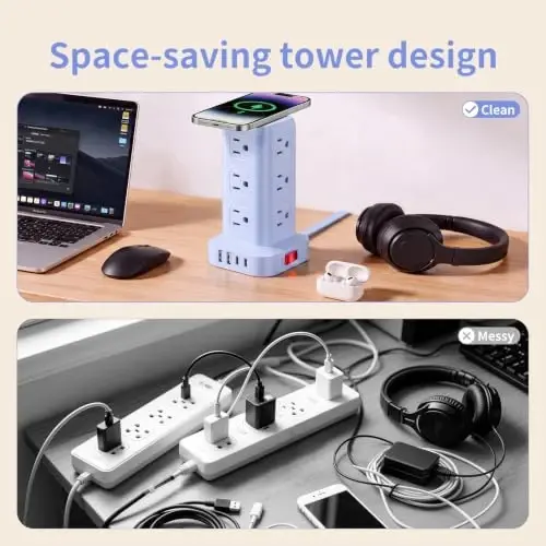 Extension Cord with Multiple Outlets, SMALLRT Outlet Extender with 12 AC Outlets 4 USB, 6.5FT Power Strip Tower for Home Office Supplies, Blue - 3