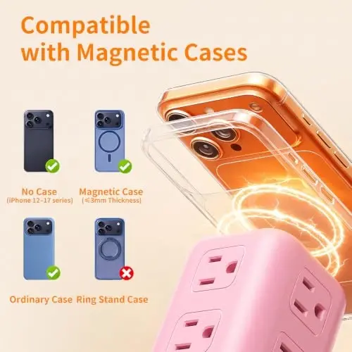 Extension Cord with Multiple Outlets, SMALLRT Outlet Extender with 12 AC Outlets 4 USB, 6.5FT Power Strip Tower for Home Office Supplies, Pink - 5