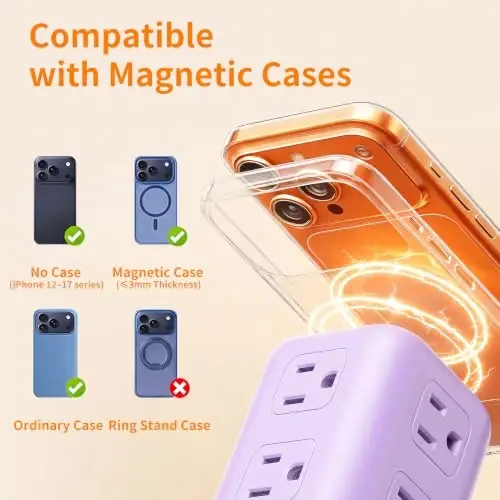 Extension Cord with Multiple Outlets, SMALLRT Outlet Extender with 12 AC Outlets 4 USB, 6.5FT Power Strip Tower for Home Office Supplies, Purple - 1