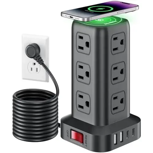 Extension Cord with Multiple Outlets, SMALLRT Power Strip Tower, 10FT Outlet Extender with 12 AC Outlets 4 USB, Power Strip with USB Ports for Home Office Dorm Room,Overload Protection - 1