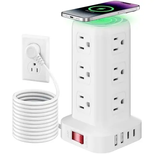 Extension Cord with Multiple Outlets, SMALLRT Power Strip Tower, 10FT Outlet Extender with 12 AC Outlets 4 USB, Power Strip with USB Ports for Home Office Dorm Room,Overload Protection - 6