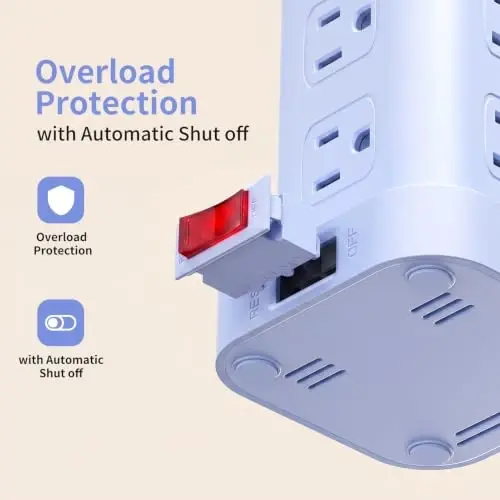 Extension Cord with Multiple Outlets, SMALLRT Power Strip Tower, Outlet Extender with 12 AC Outlets 4 USB, 6.5FT Extension Cord for Home Dorm Room, Office Supplies, Blue - 4