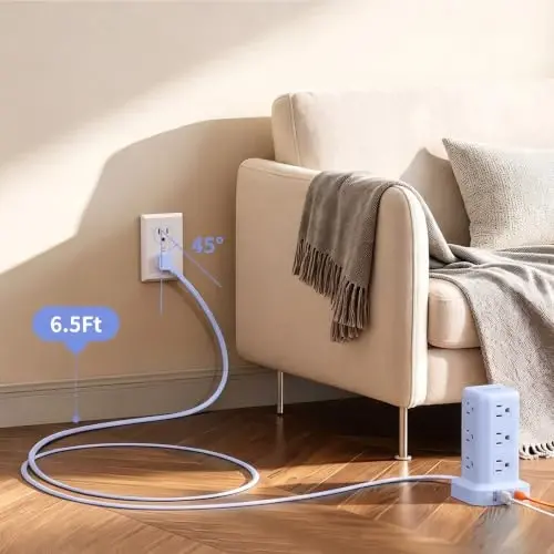 Extension Cord with Multiple Outlets, SMALLRT Power Strip Tower, Outlet Extender with 12 AC Outlets 4 USB, 6.5FT Extension Cord for Home Dorm Room, Office Supplies, Blue - 5