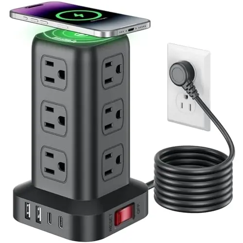 Extension Cord with Multiple Outlets, SMALLRT Power Strip Tower, Outlet Extender with 12 AC Outlets 4 USB, 6.5FT Extension Cord for Home Dorm Room, Office Supplies, Overload Protection - 6