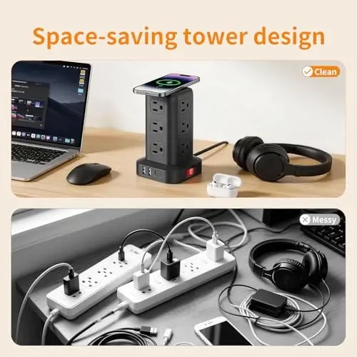 Extension Cord with Multiple Outlets, SMALLRT Power Strip Tower, Outlet Extender with 12 AC Outlets 4 USB, 6.5FT Extension Cord for Home Dorm Room, Office Supplies, Overload Protection - SMALLRT (1)