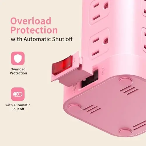 Extension Cord with Multiple Outlets, SMALLRT Power Strip Tower, Outlet Extender with 12 AC Outlets 4 USB, 6.5FT Extension Cord for Home Dorm Room, Office Supplies, Pink - SMALLRT (1)
