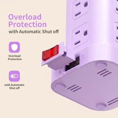 Extension Cord with Multiple Outlets, SMALLRT Power Strip Tower, Outlet Extender with 12 AC Outlets 4 USB, 6.5FT Extension Cord for Home Dorm Room, Office Supplies, Purple - SMALLRT (1)