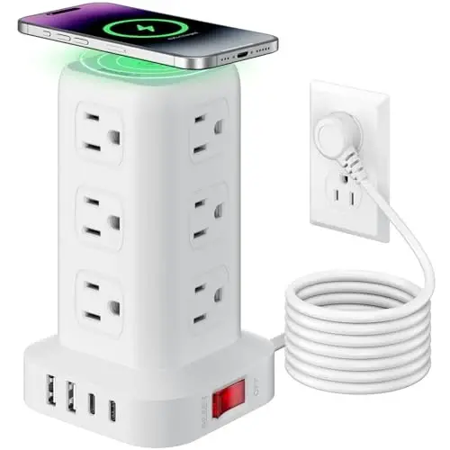 Extension Cord with Multiple Outlets, SMALLRT Power Strip Tower, Outlet Extender with 12 AC Outlets 4 USB, 6.5FT Extension Cord for Home Dorm Room, Office Supplies,Overload Protection - 6