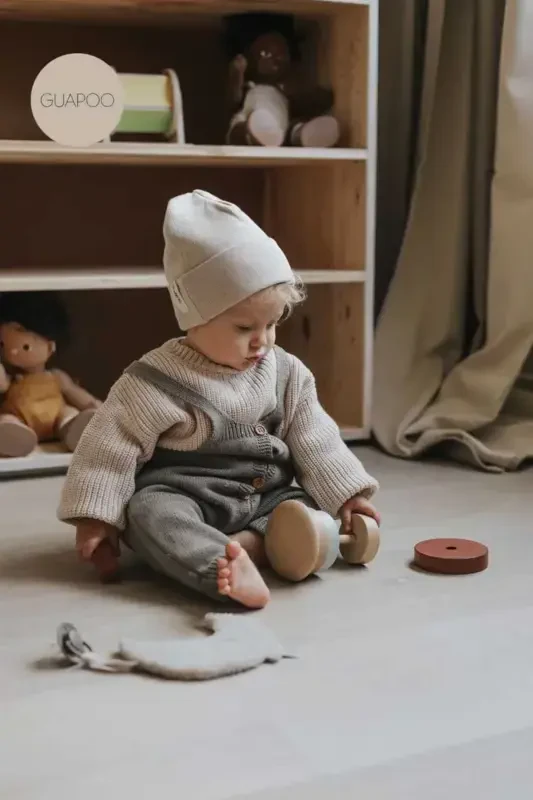 Extra Egiluvchan Velosiped Yoqali Unisex Chaqaloqlar & Bolalar Sviteri (0-5 Yosh)-Tosh Rangi - NIMINI KIDS