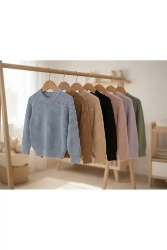 Extra Egiluvchan Velosiped Yoqali Unisex Chaqaloqlar & Bolalar Sviteri (0-5 Yosh)-Tosh Rangi - 4