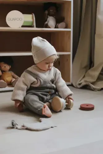 Extra Esnek Bisiklet Yaka Unisex Bebek & Çocuk Kazak (0-5 Yaş)-Taş Rengi - 1