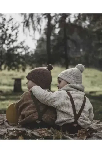 Extra Esnek Bisiklet Yaka Unisex Bebek & Çocuk Kazak (0-5 Yaş)-Taş Rengi - NIMINI KIDS (1)