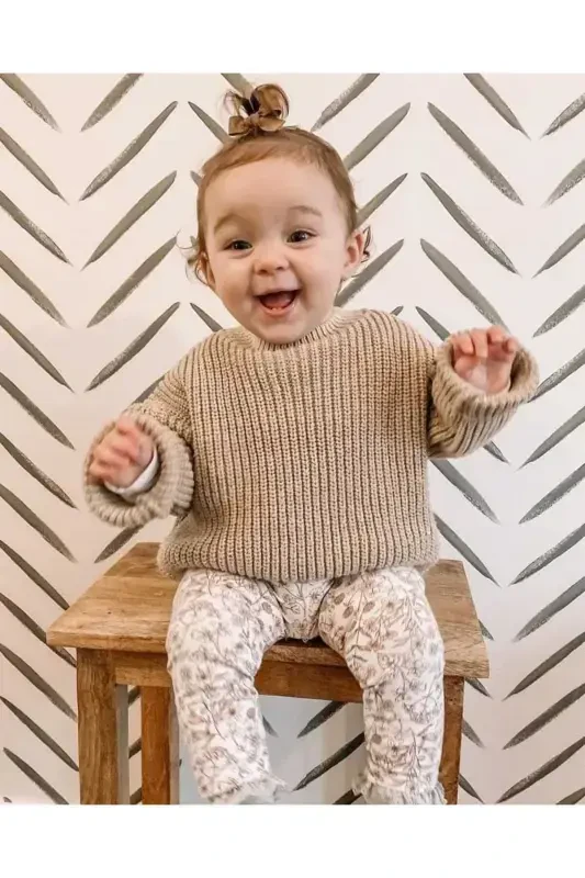 Extra Esnek Bisiklet Yaka Unisex Bebek & Çocuk Kazak (0-5 Yaş)-Taş Rengi - 3