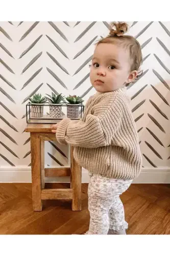 Extra Esnek Bisiklet Yaka Unisex Bebek & Çocuk Kazak (0-5 Yaş)-Taş Rengi - 4