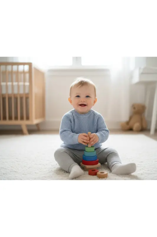 Extra Esnek Bisiklet Yaka Unisex Bebek & Çocuk Kazak (0-8 Yaş) - Buz Mavi - Nimini Kids