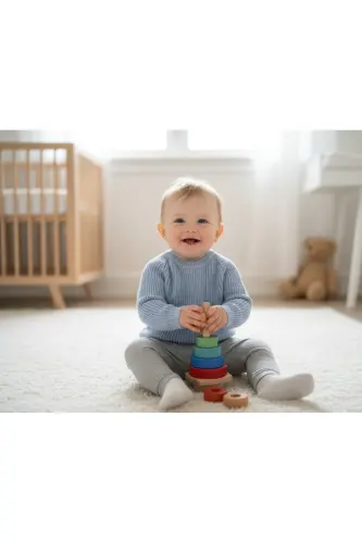 Extra Esnek Bisiklet Yaka Unisex Bebek & Çocuk Kazak (0-8 Yaş)-Buz Mavi - 1