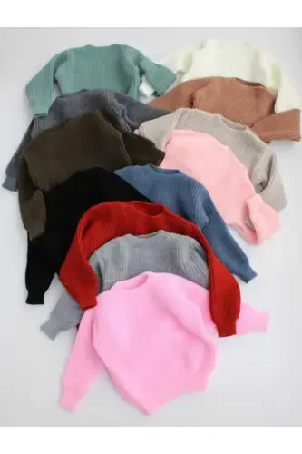 Extra Esnek Bisiklet Yaka Unisex Bebek & Çocuk Kazak (0-8 Yaş)-Pembe - 4