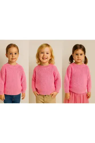 Extra Esnek Bisiklet Yaka Unisex Bebek & Çocuk Kazak (0-8 Yaş)-Pembe - NIMINI KIDS (1)