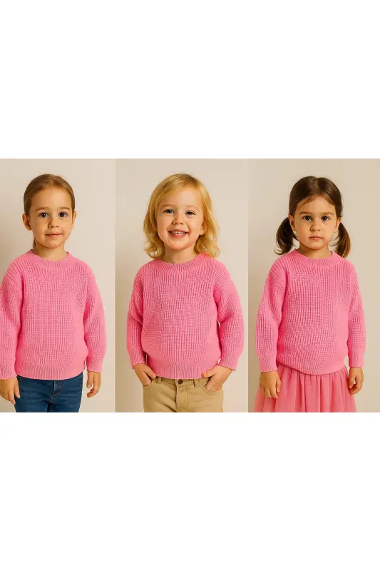 Extra Esnek Velosiped Yoqali Unisex Chaqaloqlar & Bolalar Jumper (0-8 Yosh)-Pushti - 3