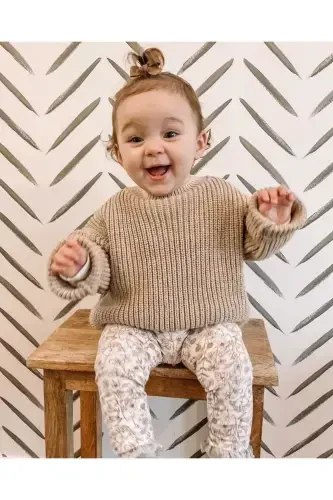 Extra Flexible Crew Neck Unisex Baby & Kids Sweater (0-5 Years)-Stone Color - 3