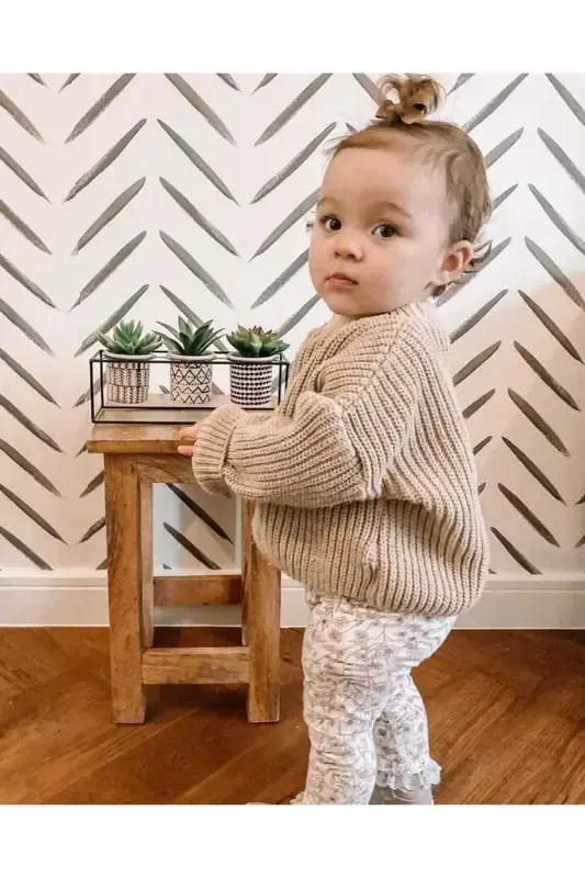 Extra Flexible Crew Neck Unisex Baby & Kids Sweater (0-5 Years)-Stone Color - 4